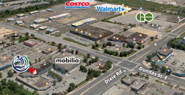 Aerial view showing Holistic Medical Clinic location in Mississauga